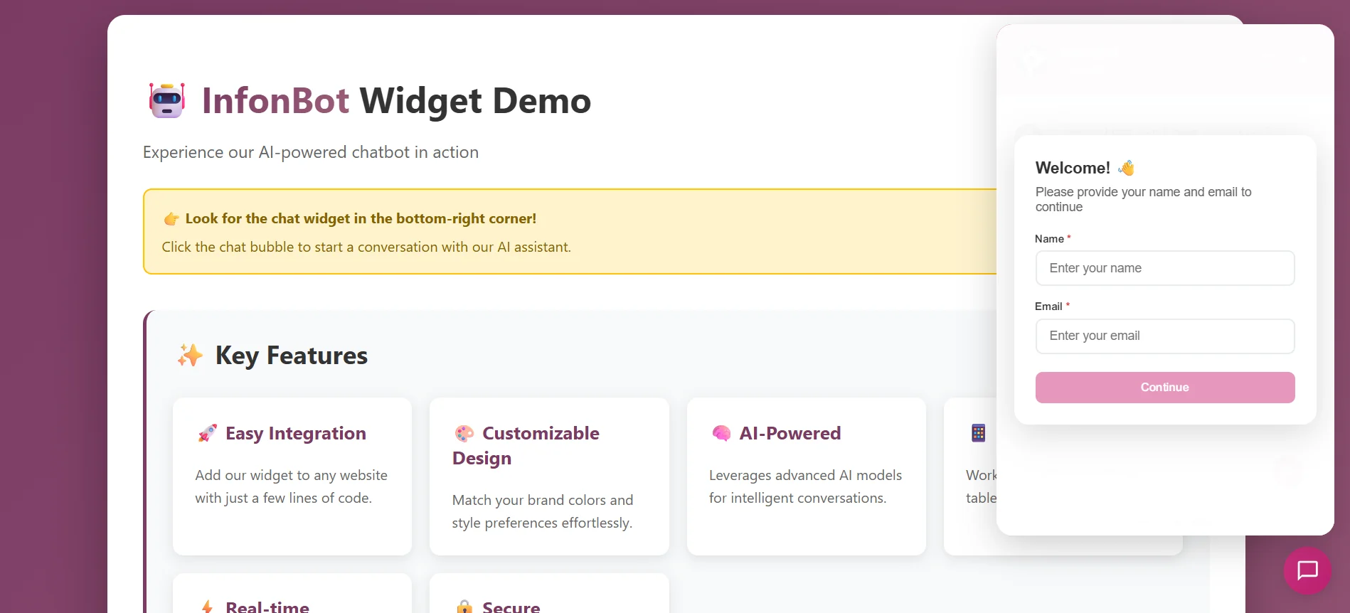 InfonBot User Information Collection - Shows user info form in the widget